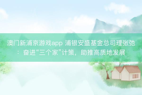 澳門新浦京游戲app 浦銀安盛基金總司理張弛：奮進“三個家”計策，助推高質地發展